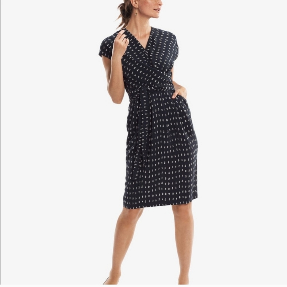 MM. LaFleur Swipe Navy and White Printed Wrap Dress 14